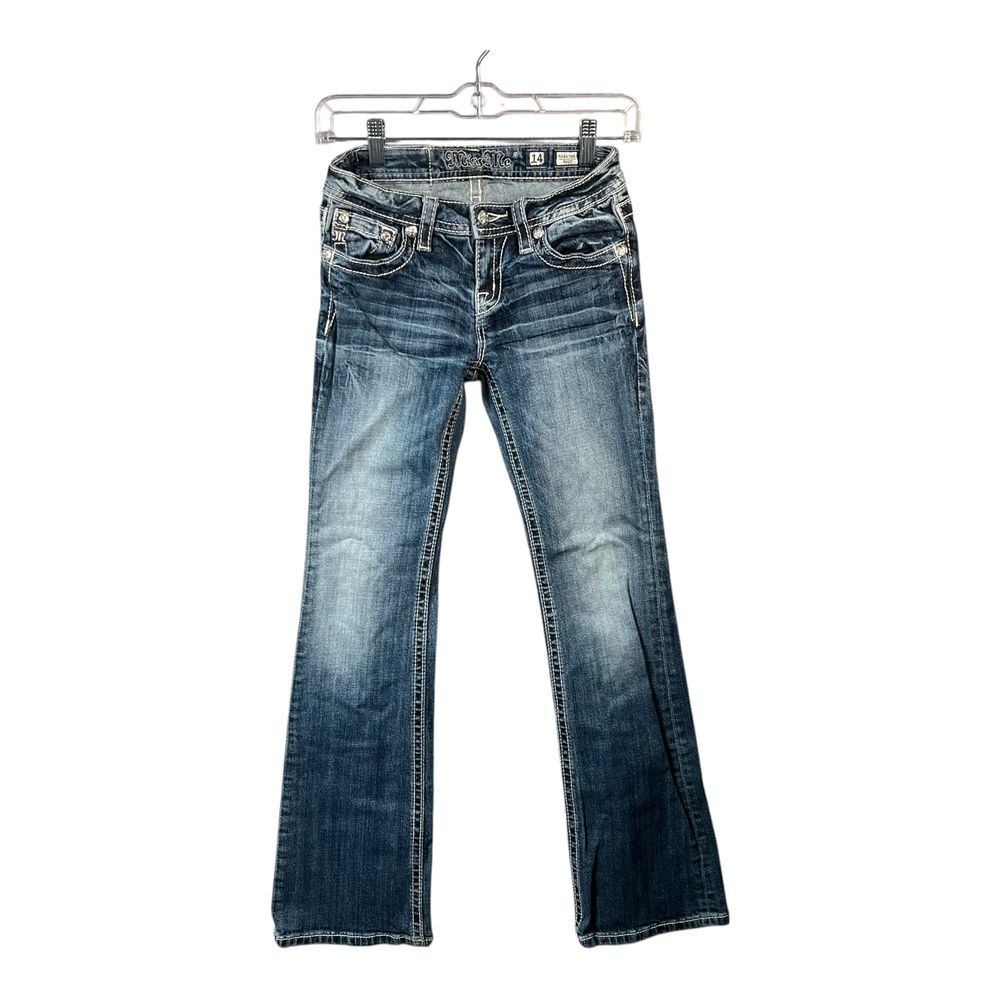 KID GIRL Miss Me Jeans Girls Sz 14 Boot Cut  Rhinestone Pocket Bling Denim West